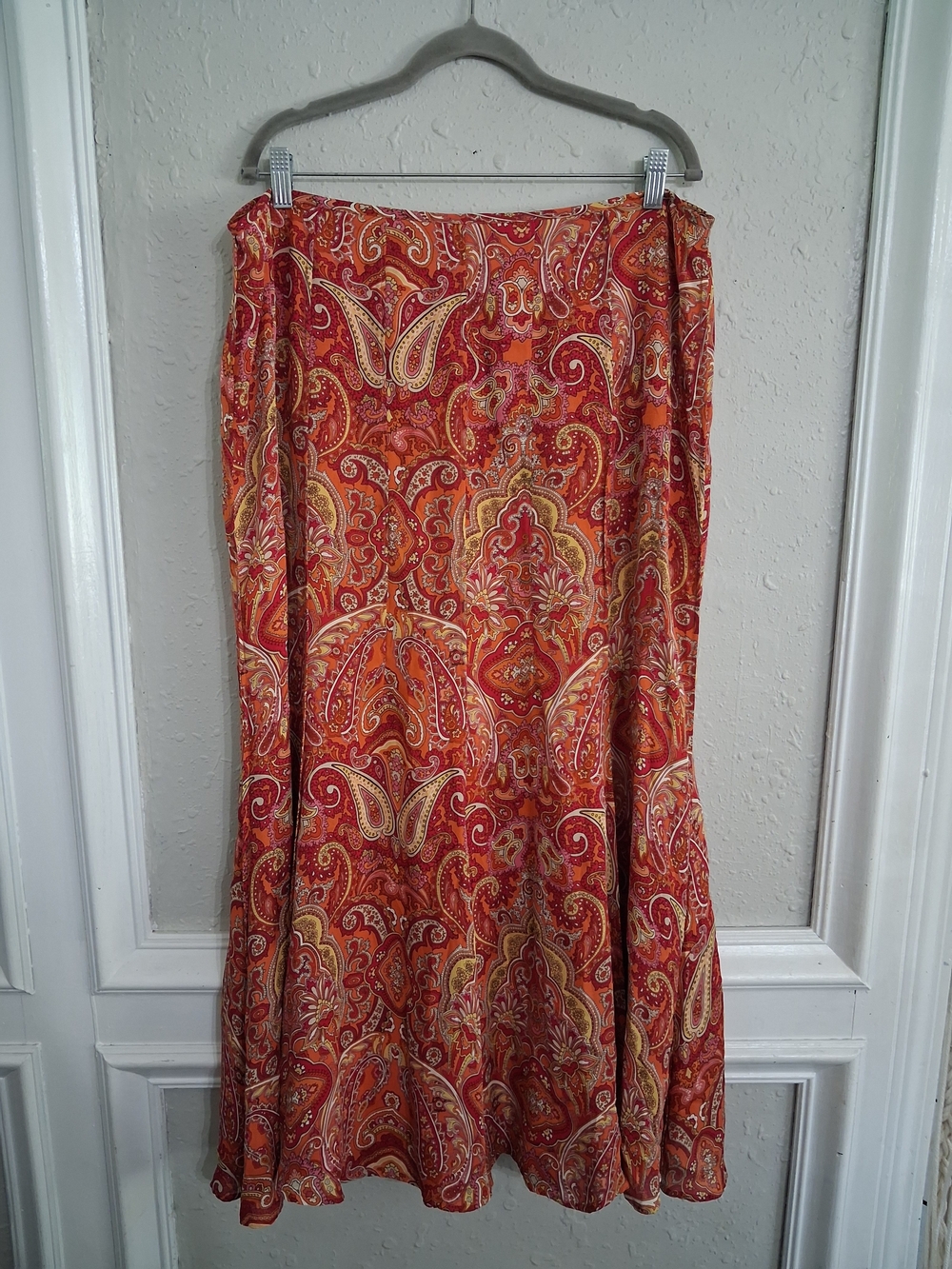 Talbots 100% silk paisley boho orange red maxi flowy skirt plus 16 fairy y2k